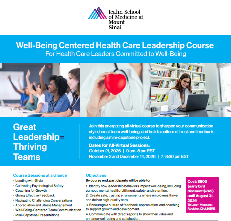 Well-Being Centered Healthcare (Physician) Leadership Course Banner